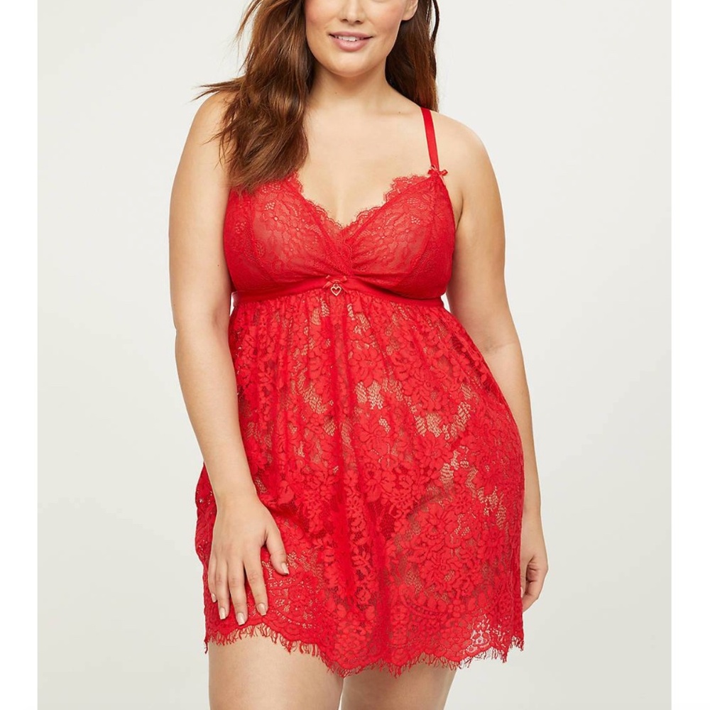 Cacique - Lace Wireless Babydoll Chemise Unlined Empire-Waist Red - 22/24 3X